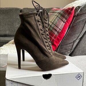 NEW Brown Suede Lace-Up Ankle Booties